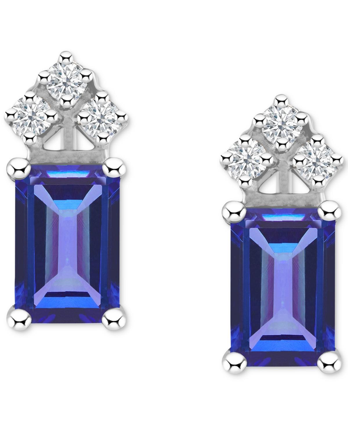 Celebration Gems 14k Gold Emerald Cut Tanzanite & 1/8 Carat T.W. Diamond Stud Earrings, Women's, 14k Whgold Product Image