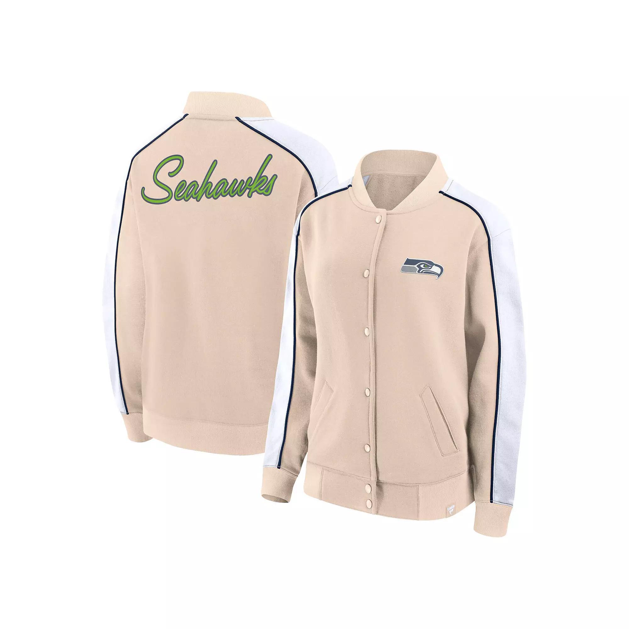Women's Fanatics Branded Tan Seattle Seahawks Lounge Full-Snap Varsity Jacket, Size: 2XL, Team Product Image