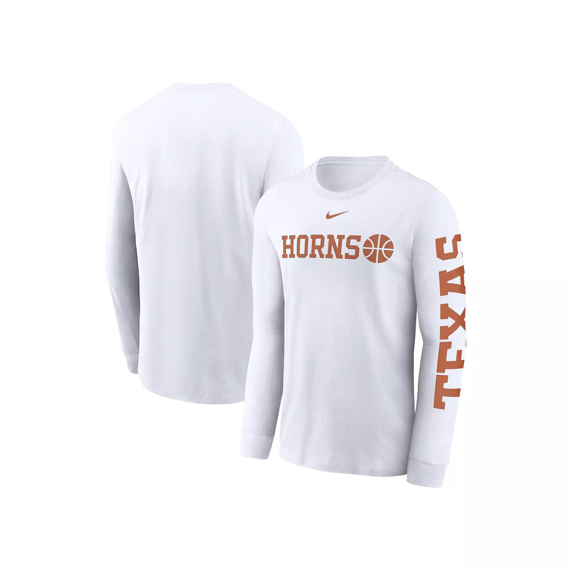 Men's Nike White Texas Longhorns Basketball Icon Two-Hit Long Sleeve T-Shirt,  Product Image
