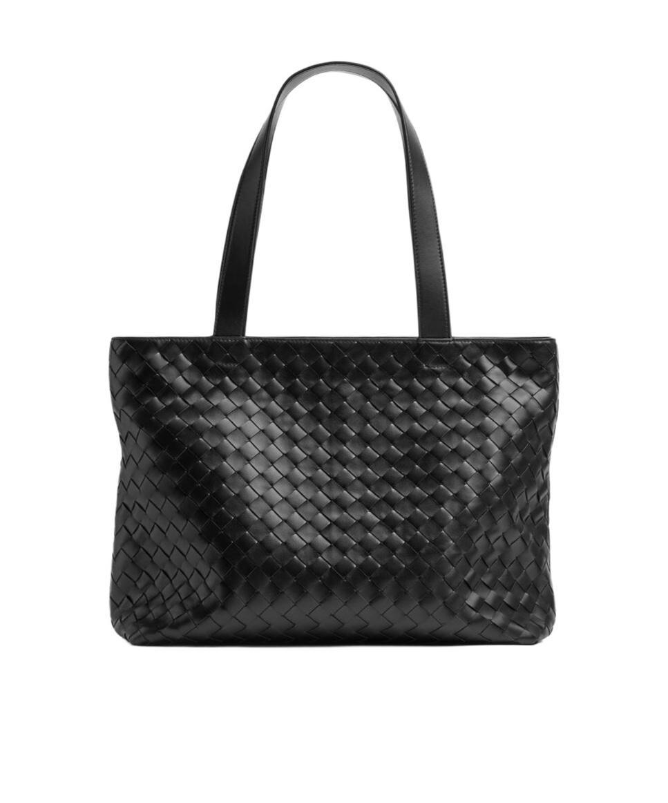 BOTTEGA VENETA Small Intreciato Zipper Handbag In Black Product Image