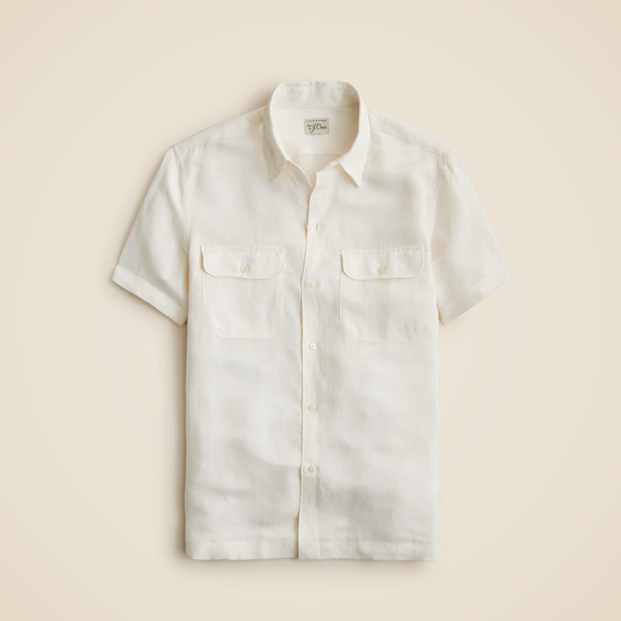 Short-sleeve viscose-linen blend shirt Product Image