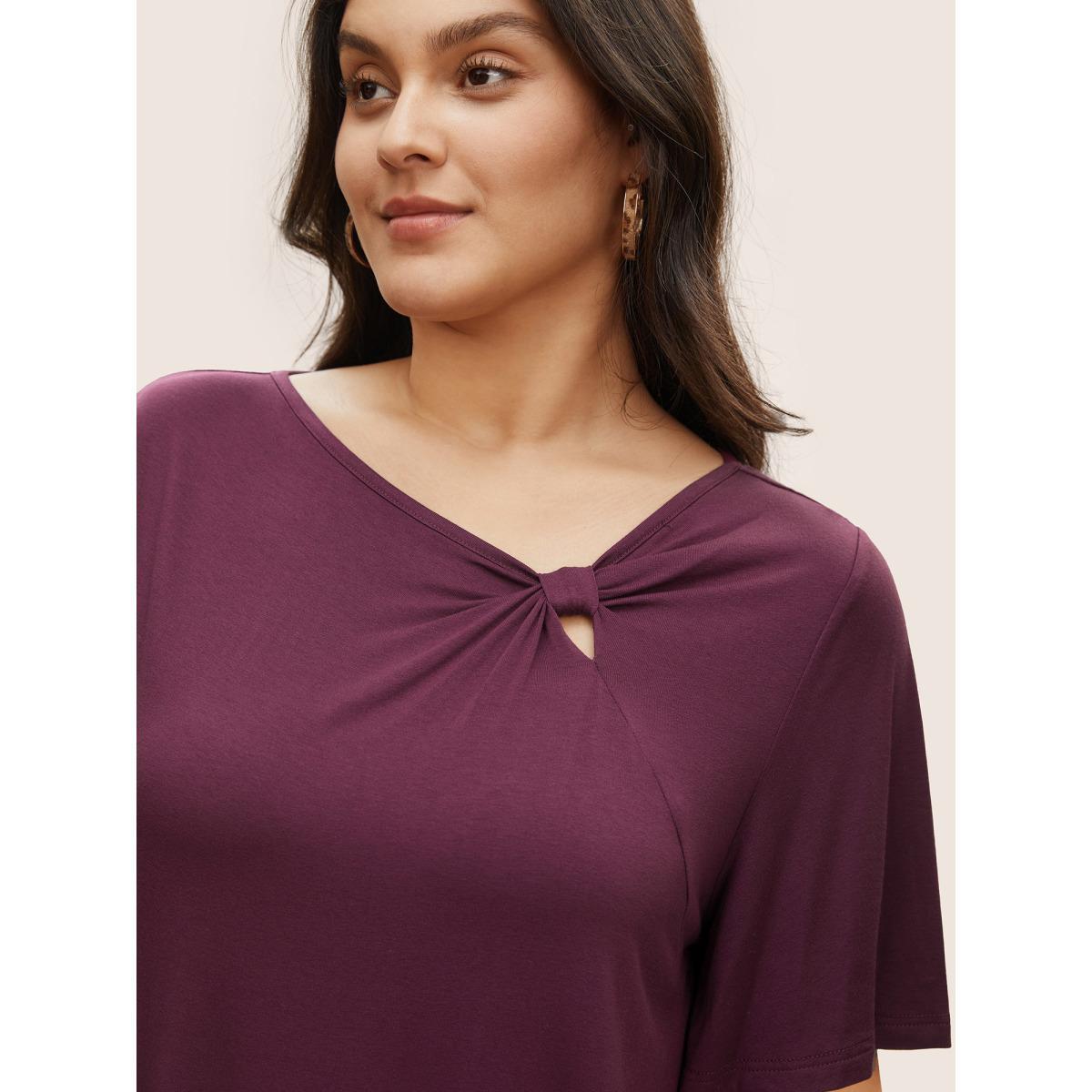 Plus Size Supersoft Essentials Twist Front Asymmetrical Neck T-shirt DimGray Women Elegant Non Plain Asymmetrical Neck Everyday T-shirts BloomChic 28/5X Product Image
