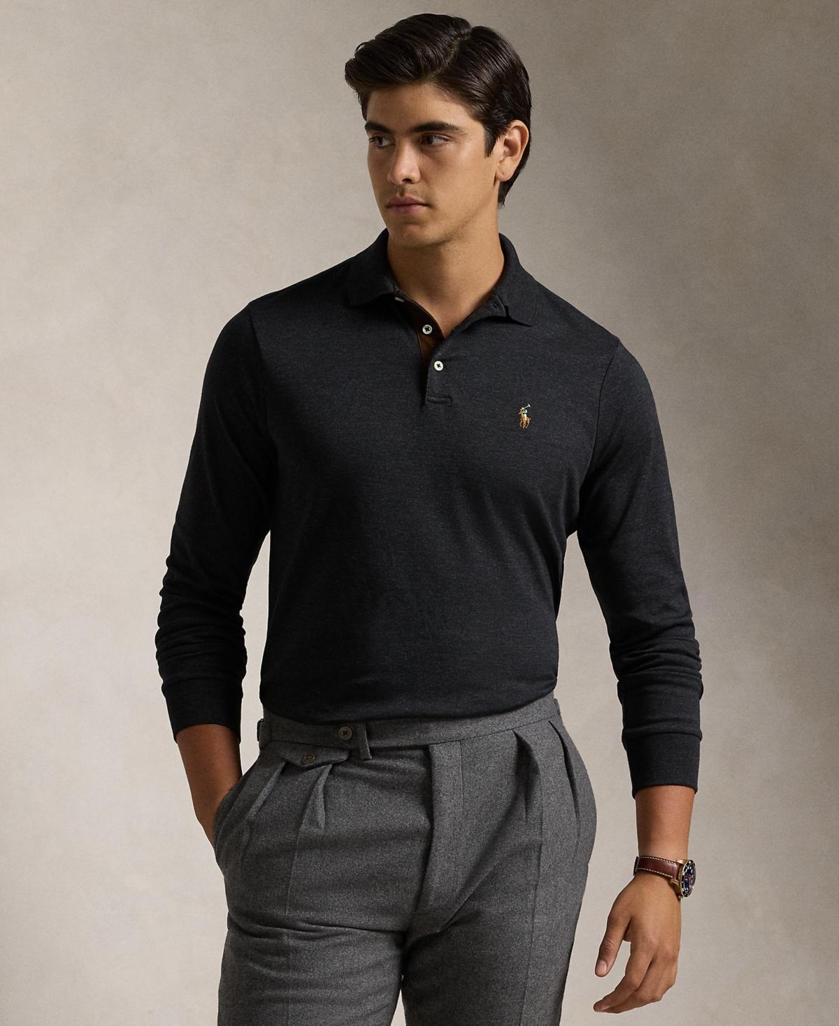 Polo Ralph Lauren Long Sleeve Polo Shirt Marl Heather) Men's Clothing Product Image