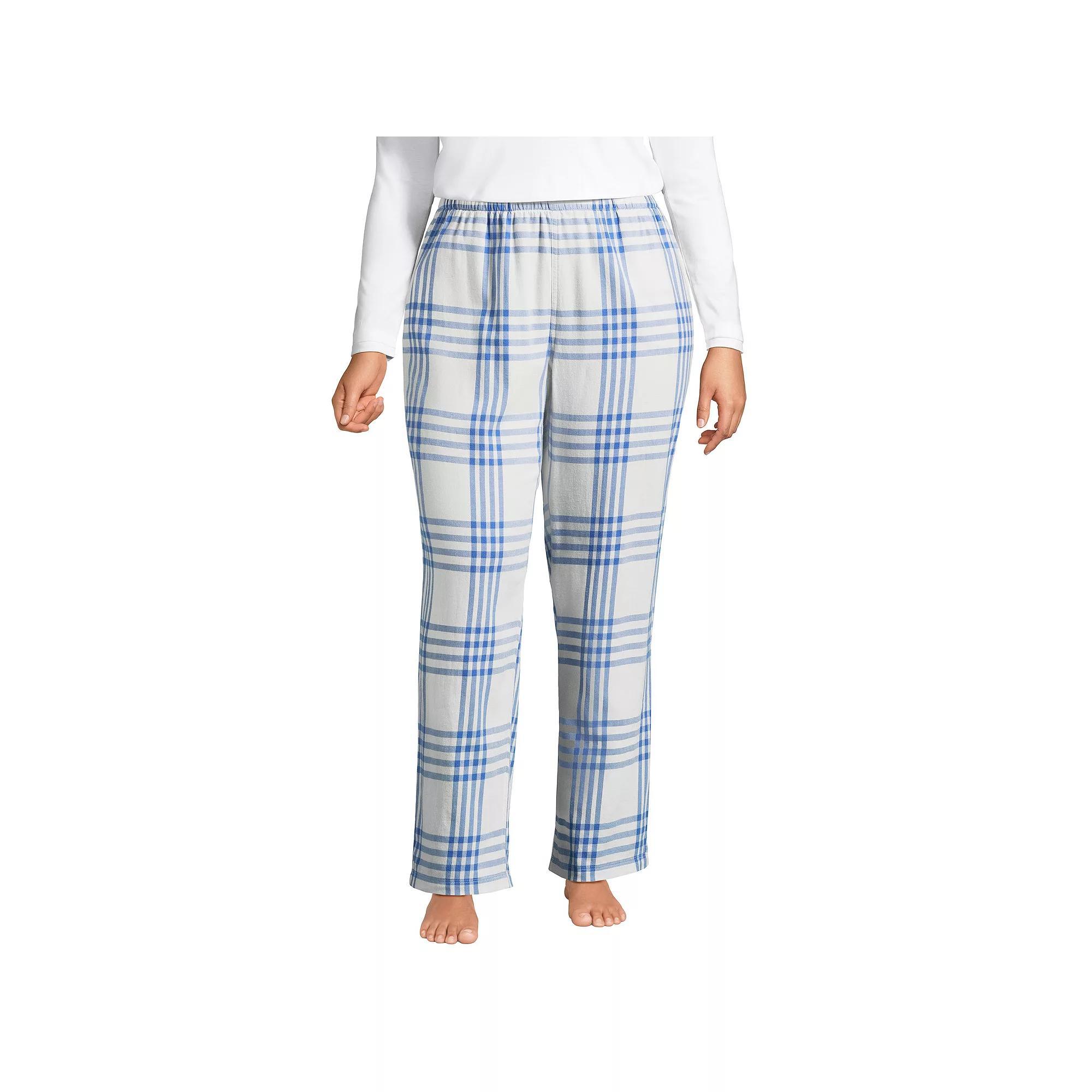 Plus Size Lands' End Women's Flannel Cotton Pajama Pants, Size: 2XL, Clear Blue Plaid Product Image