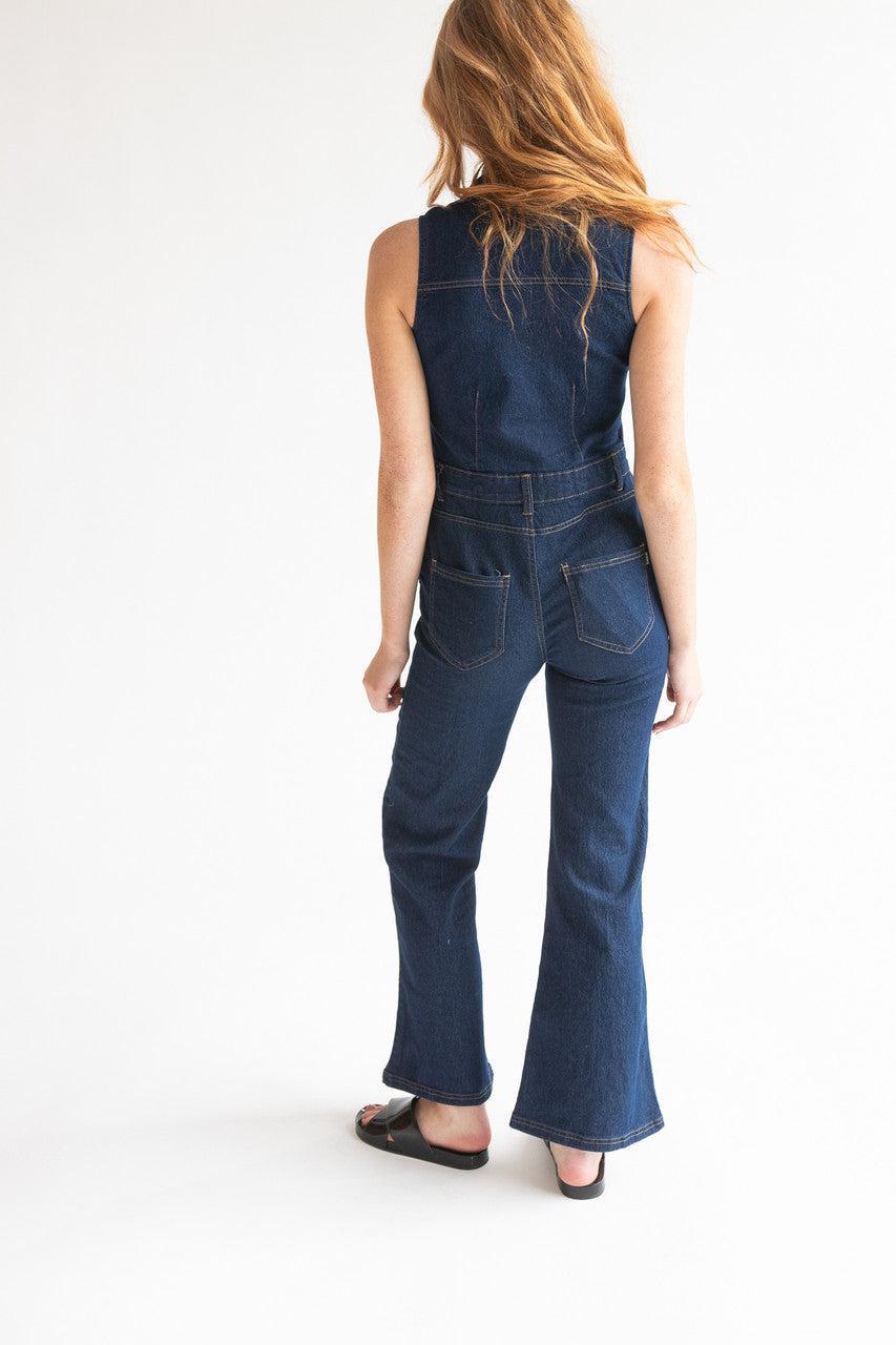 Flare Zip Denim Jumpsuit Product Image