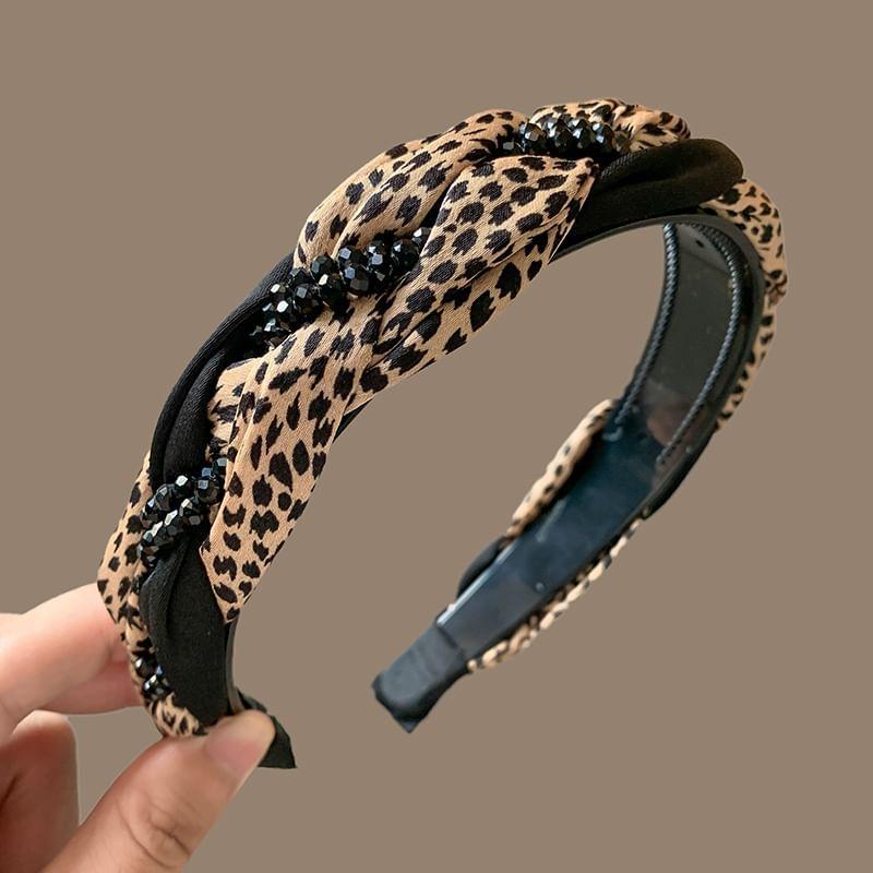 Leopard Print Braided Fabric Headband / Set Product Image