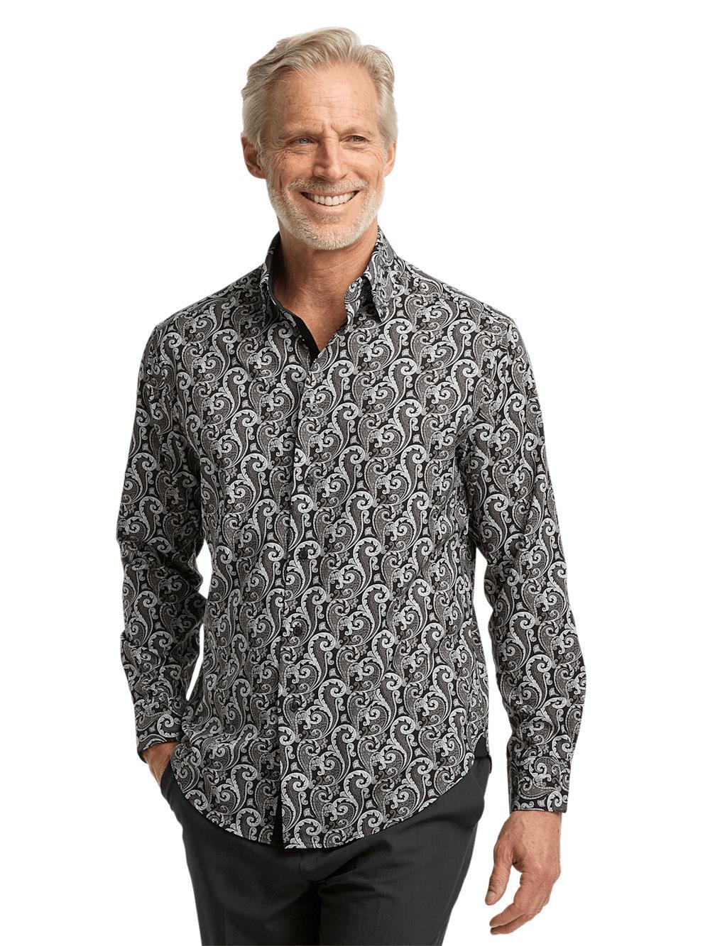 Performance Stretch Paisley Casual Shirt - Black/grey Product Image