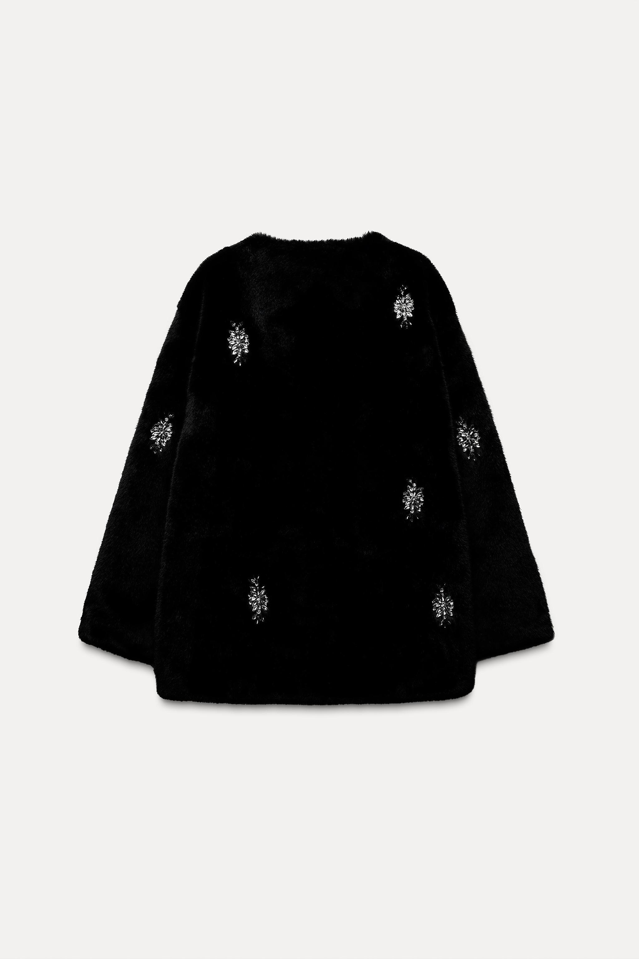 FAUX FUR JEWEL BEADING COAT Product Image