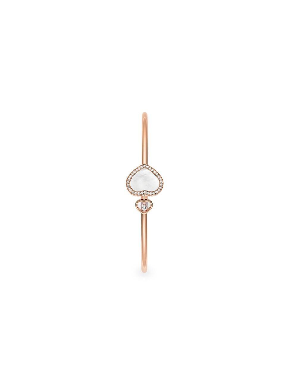 Womens Happy Diamonds Happy Hearts 18K Rose Gold, Diamond & Mother-Of-Pearl Bangle Product Image