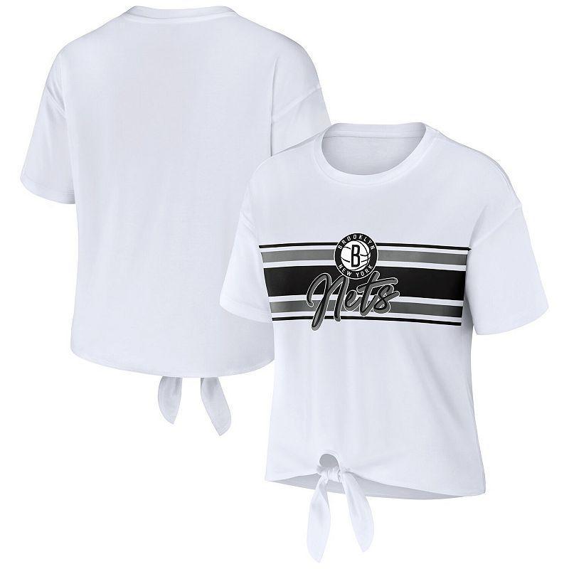 Women's WEAR by Erin Andrews White Brooklyn Nets Tie-Front T-Shirt, Size: XL Product Image