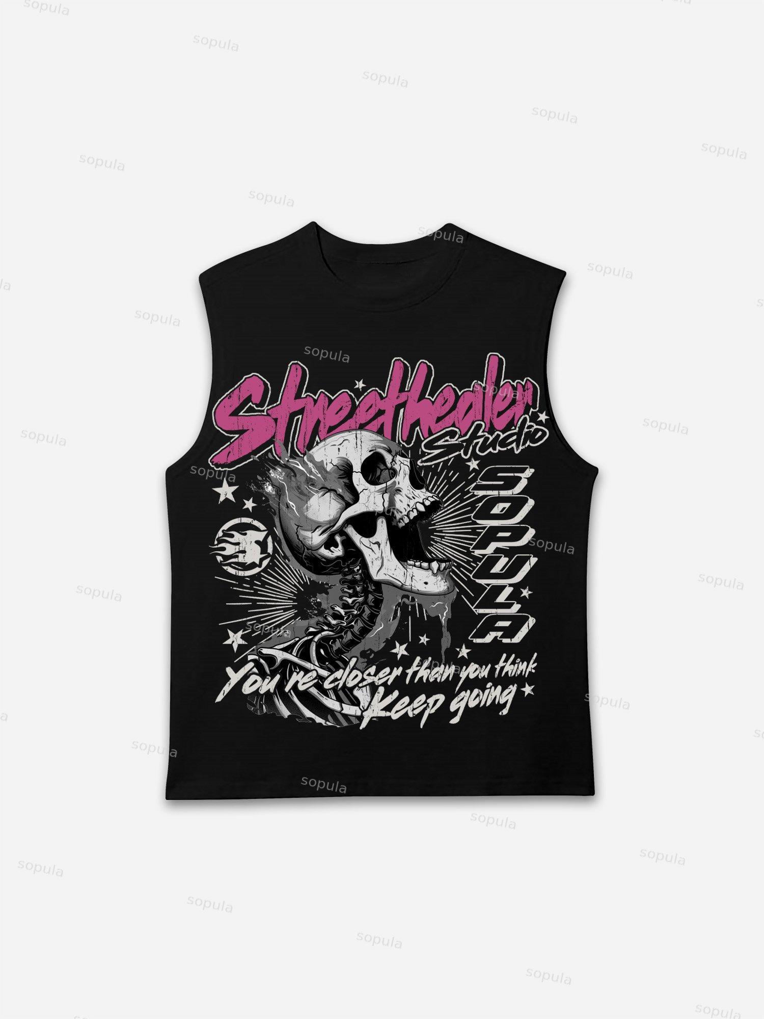 Street Healer Flaming Skulls Old Vintage Graphic Tank Top Product Image