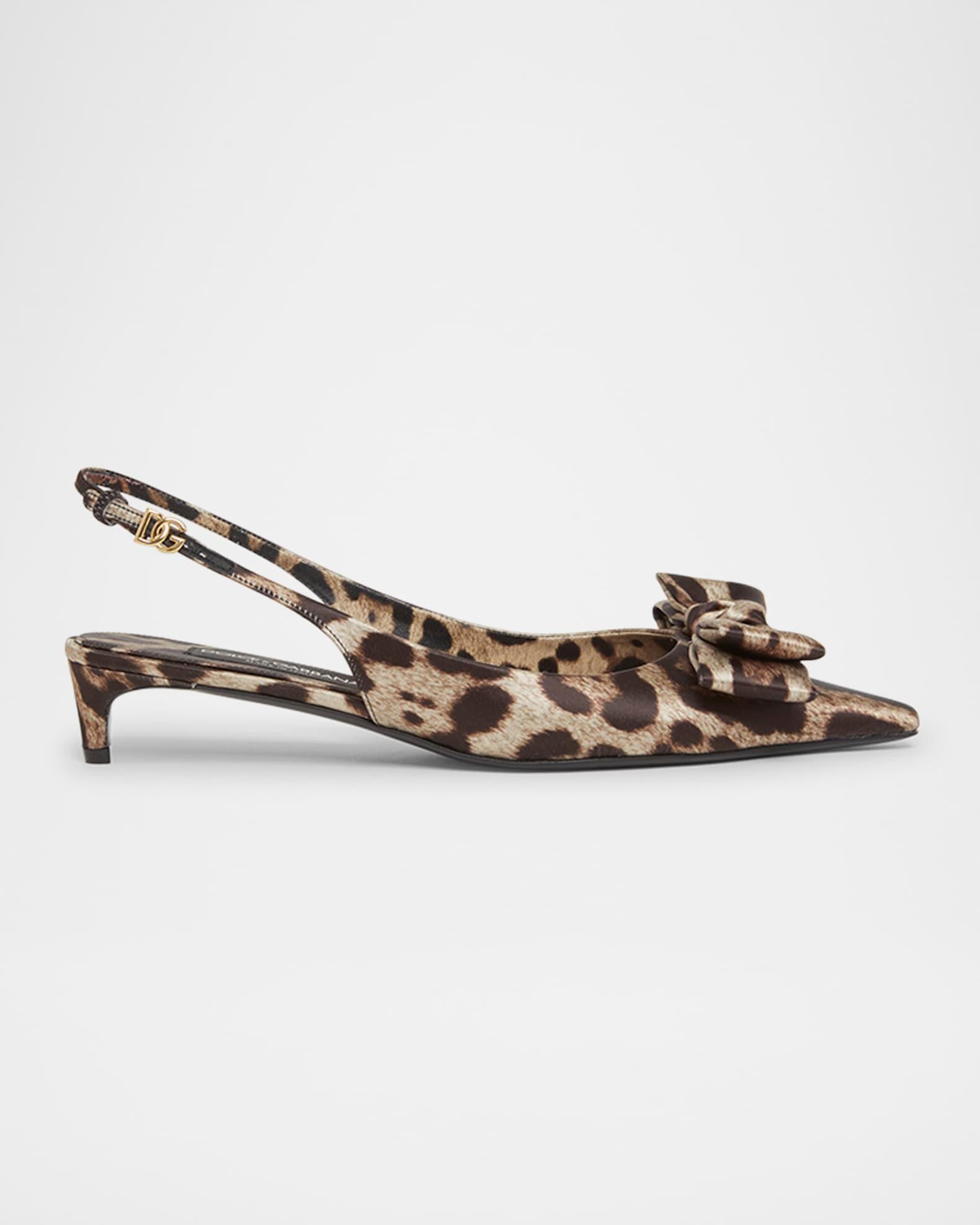 Leopard Satin Bow Slingback Pumps Product Image