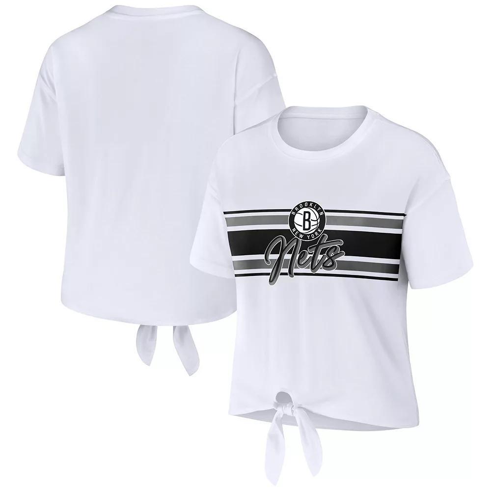 Women's WEAR by Erin Andrews White Brooklyn Nets Tie-Front T-Shirt, Size: XL Product Image