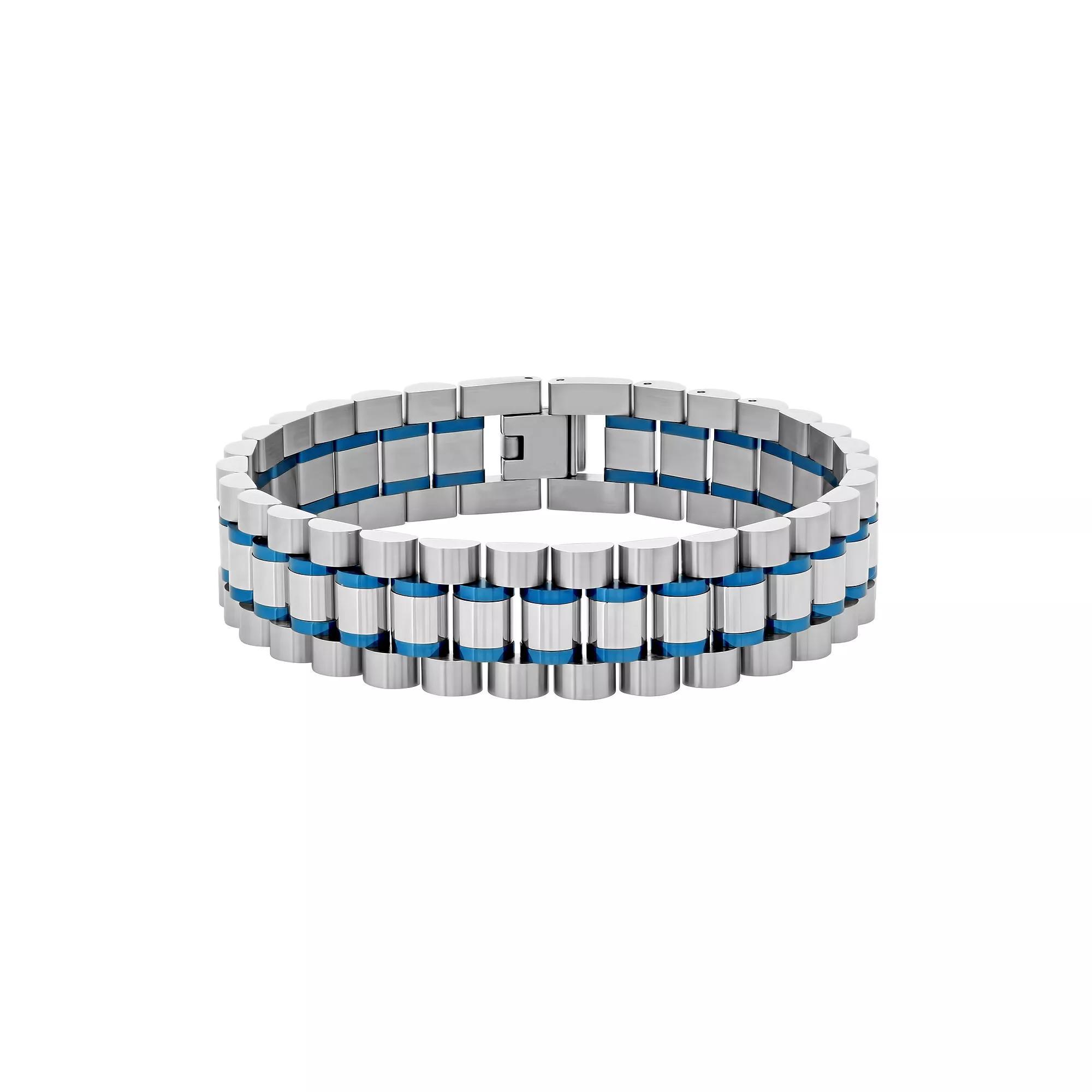 Men's Two Tone Stainless Steel Bracelet, Size: 8.5", Blue Product Image