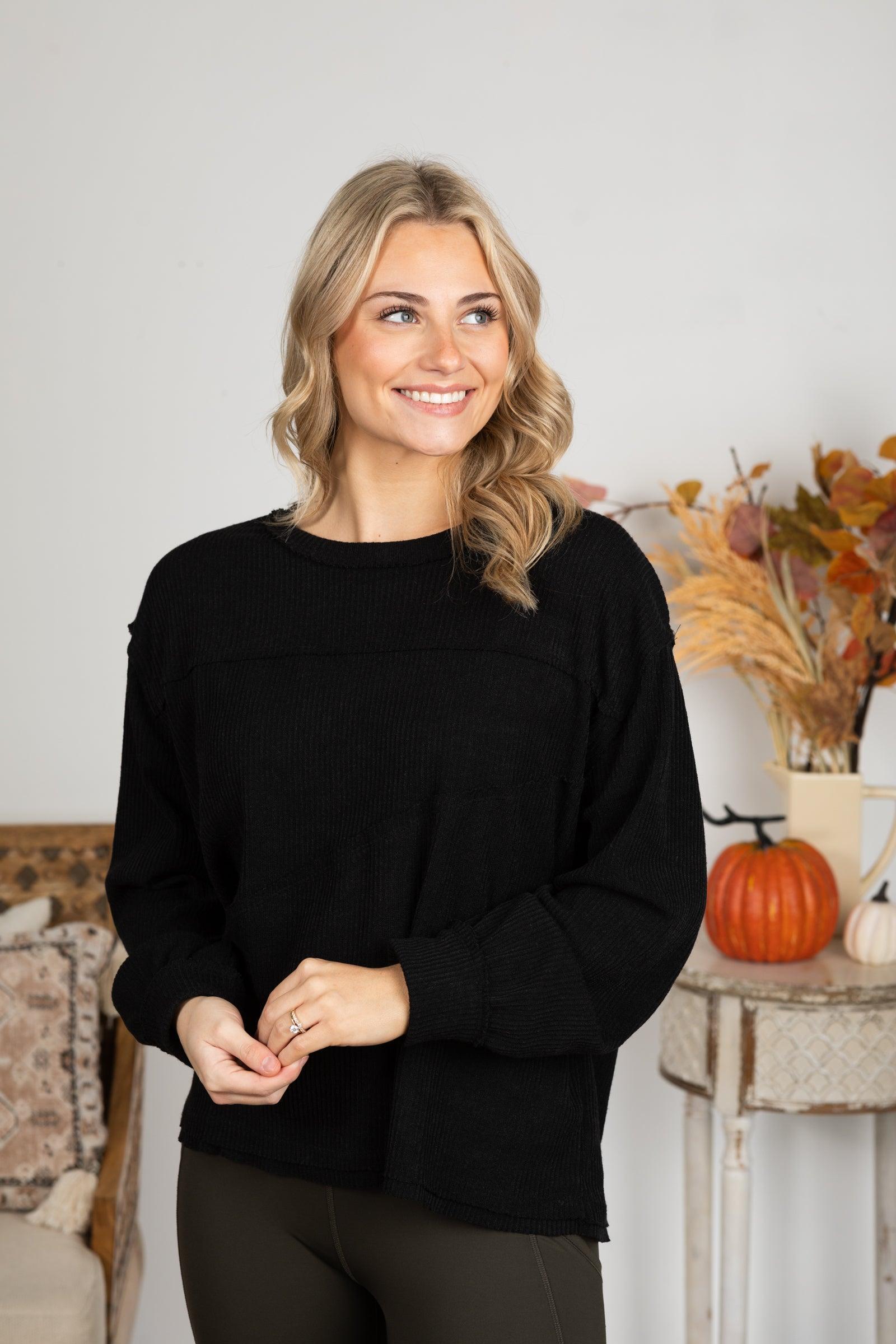 Solid Knit Top With Asymmetrical Exposed Seams Product Image