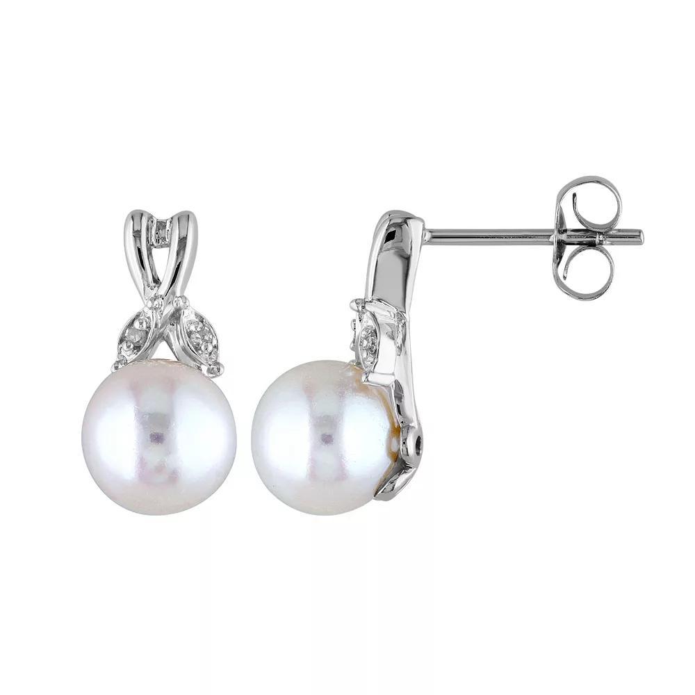 Stella Grace 10k White Gold Diamond Accent & Freshwater Cultured Pearl Earrings, Women's Product Image