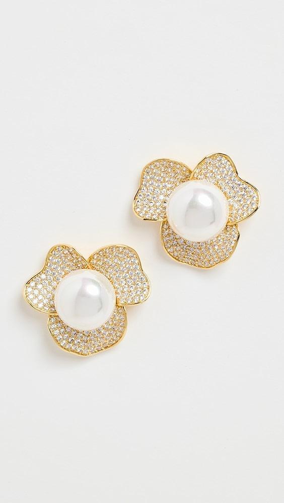 By Adina Eden Three Petal Pearl Stud Earrings | Shopbop Product Image