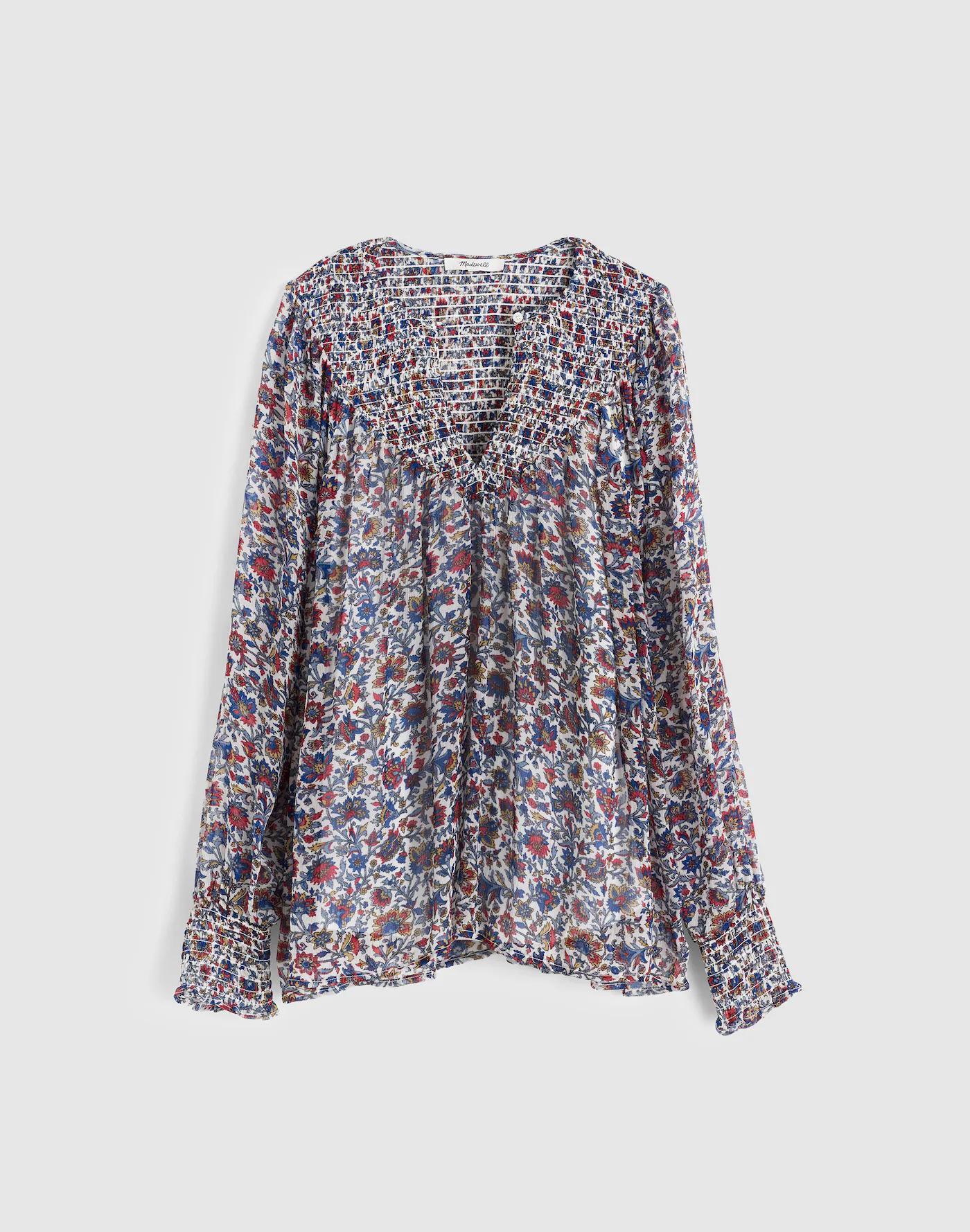 Smocked Split Crewneck Top Product Image