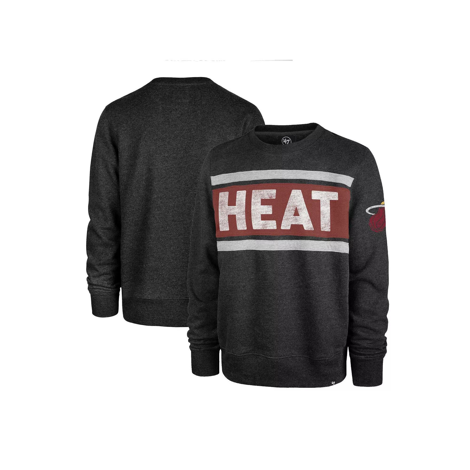 Men's '47 Heather Black Miami Heat Tribeca Emerson Pullover Sweatshirt, Size: Large, Charco Product Image