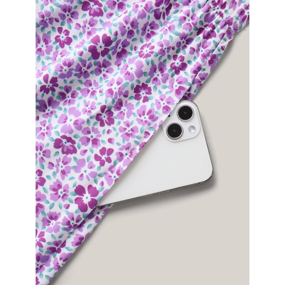 Plus Size Soft Floral Print Pockets Ruffled Midi Dress BlueViolet Women V-neck Cap Sleeve Curvy BloomChic 30/6X Product Image