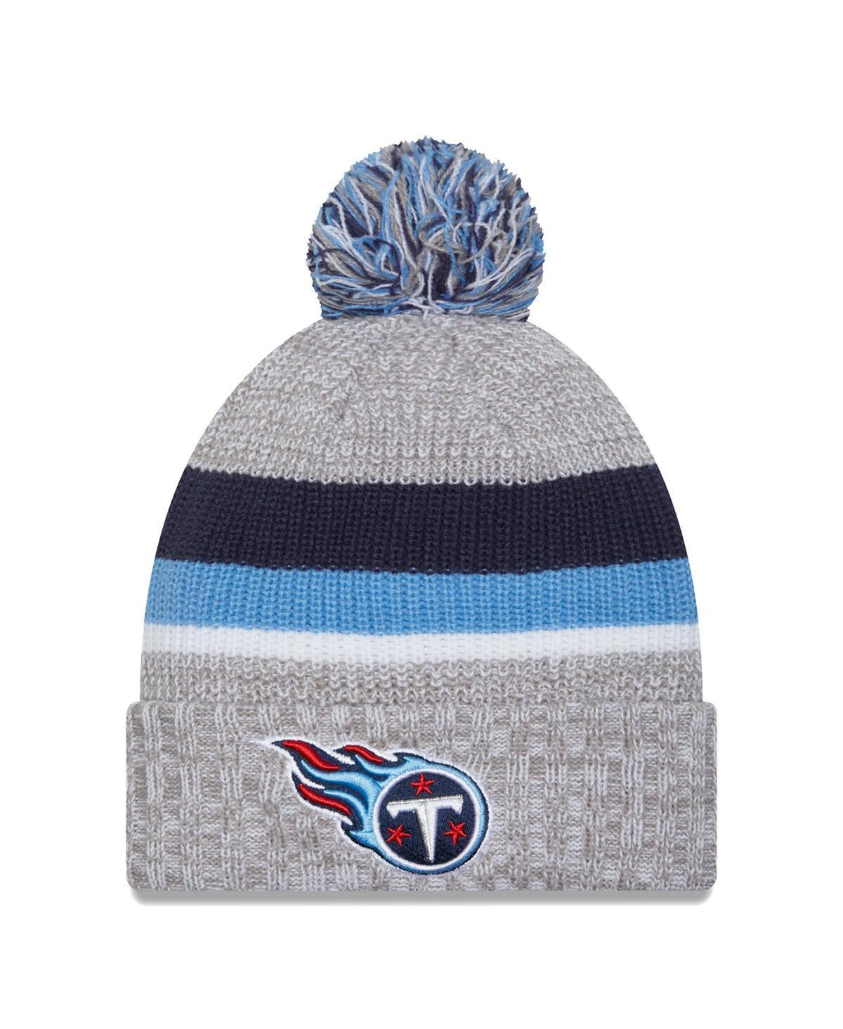 Mens New Era Heather Gray Tennessee Titans Cuffed Knit Hat with Pom Product Image