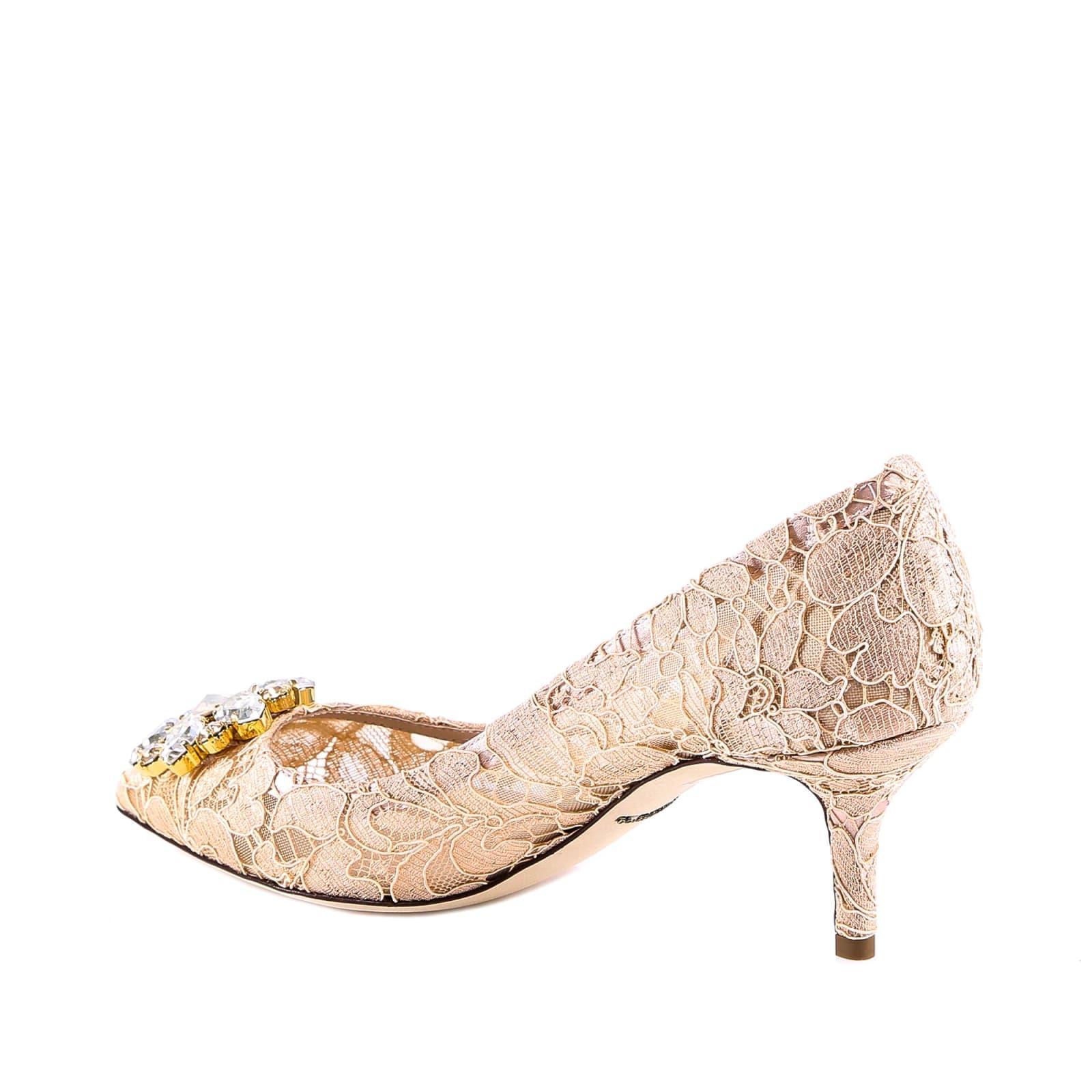 DOLCE & GABBANA Bellucci Apricot Lace Jewel Pumps In Multicolor Product Image