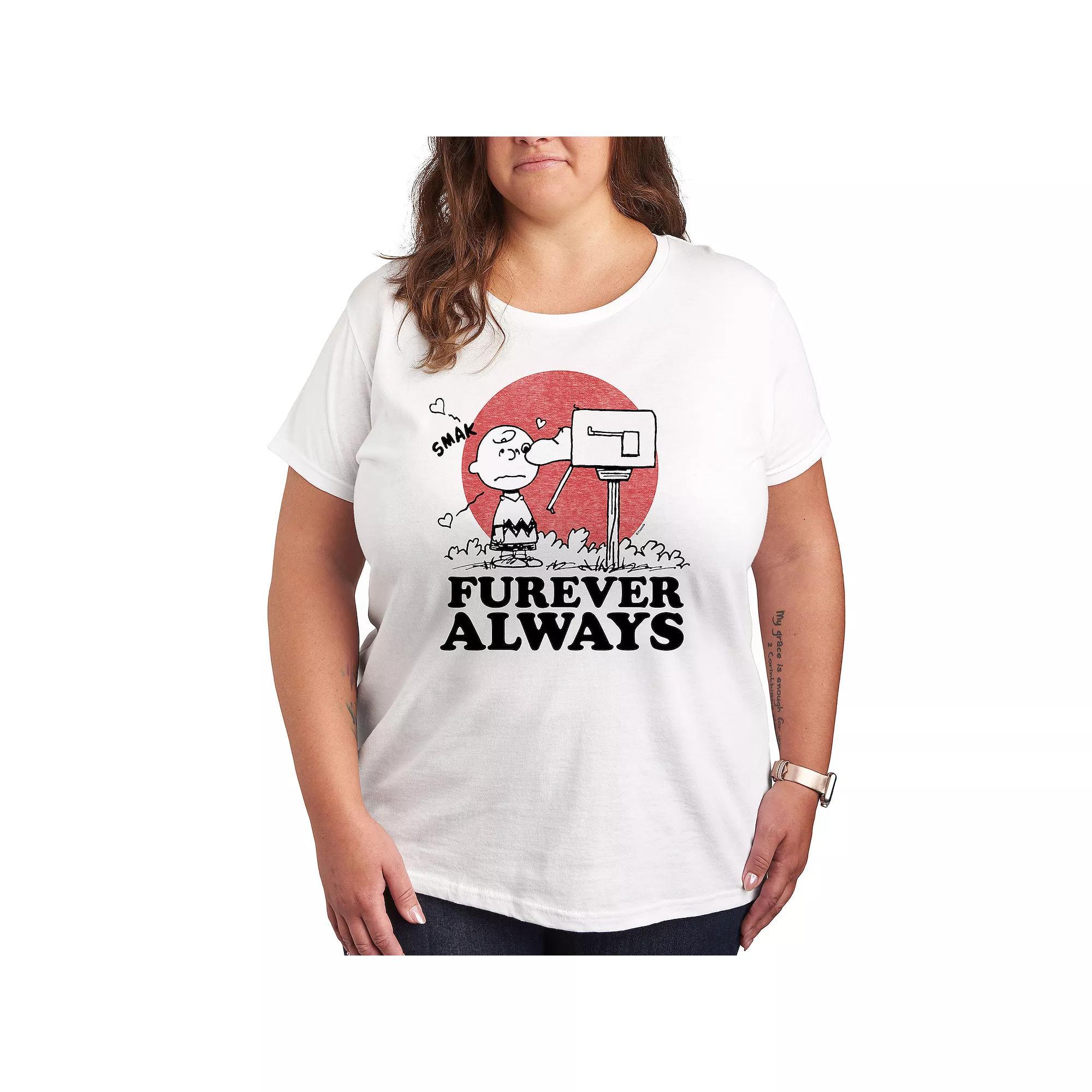 Plus Peanuts Charlie Brown & Snoopy Furever Always Graphic Tee, Women's, Size: 3XL, White Product Image