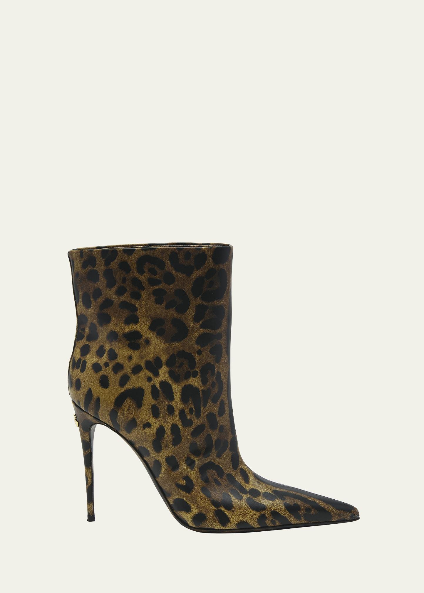 Womens 105MM Leopard Leather Booties Product Image