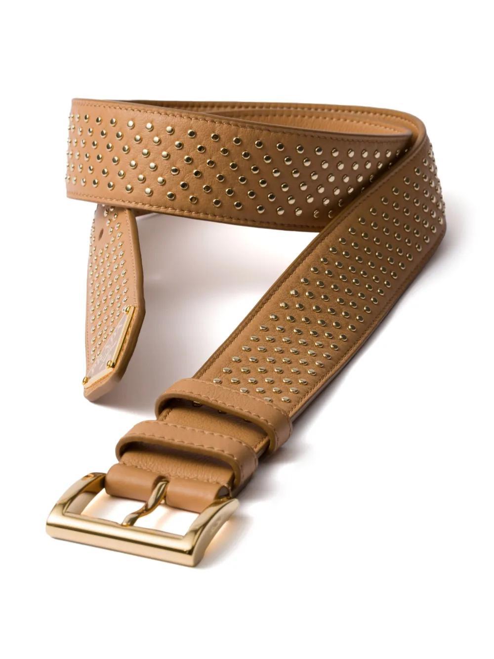 PRADA Studded Leather Belt In Nude Product Image