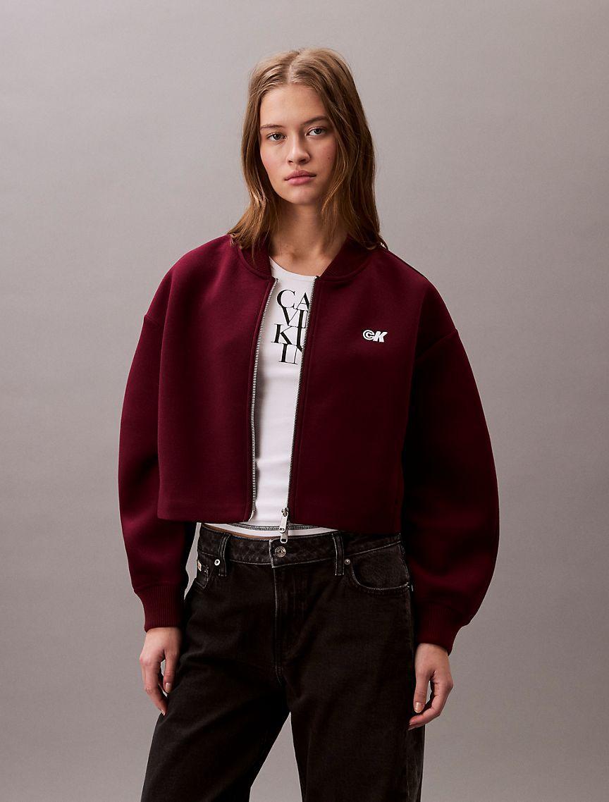 Calvin Klein Womens Smooth Cropped Relaxed Bomber Jacket - Red Product Image