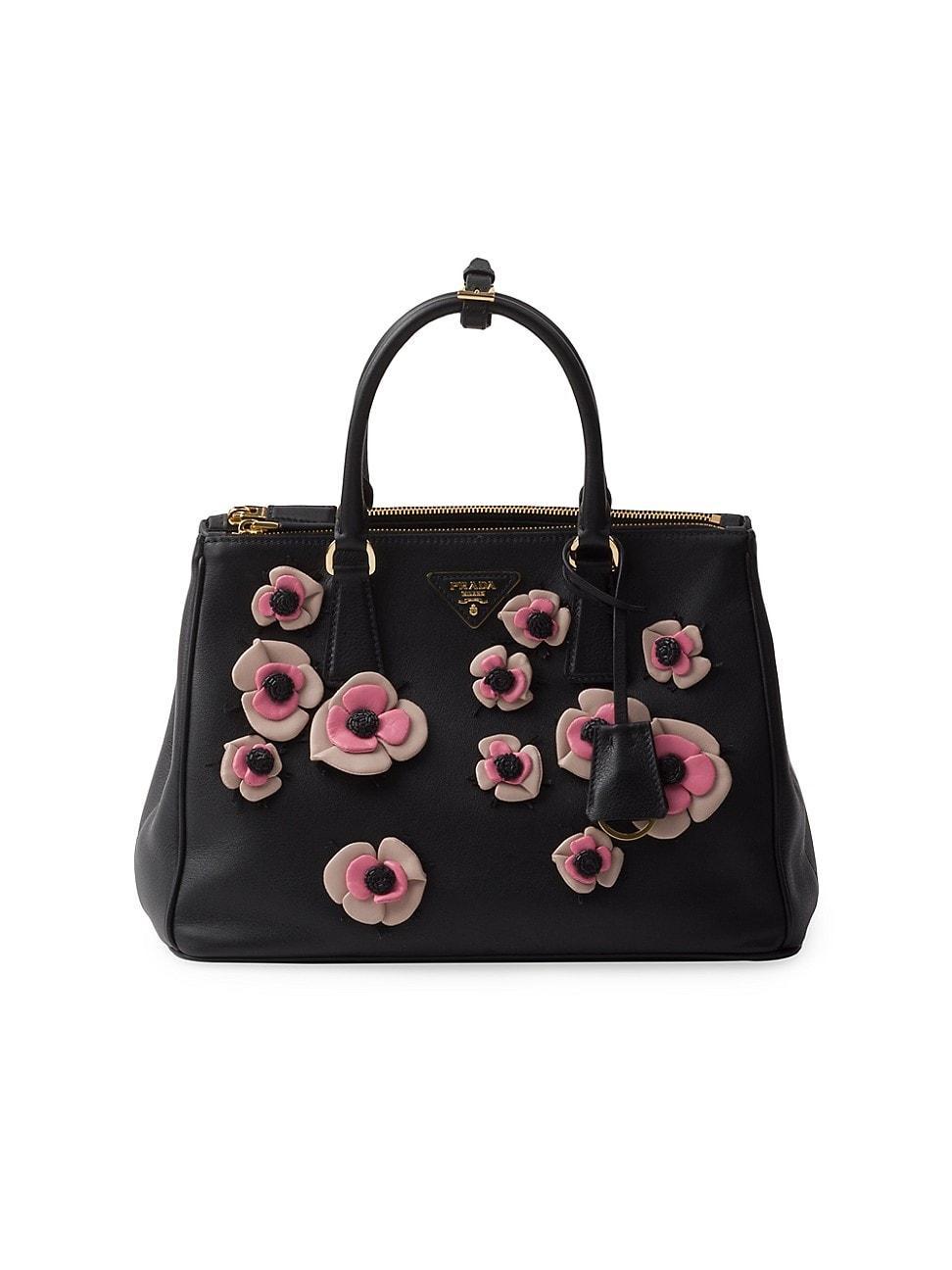 Womens Large Galleria Leather Bag with Floral Appliqus Product Image