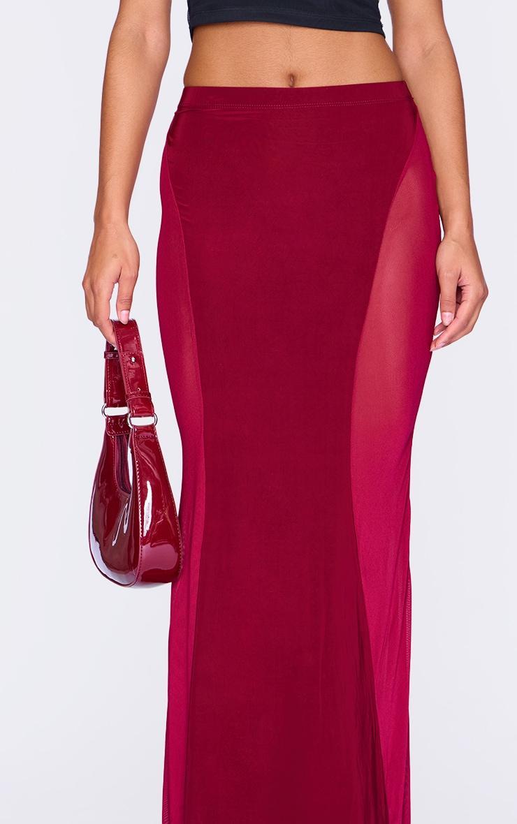 Burgundy Slinky Mesh Detail Maxi Skirt Product Image