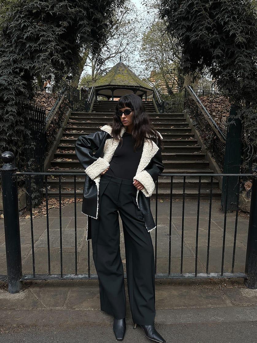 Short Teddy Detail Pu Coat Product Image