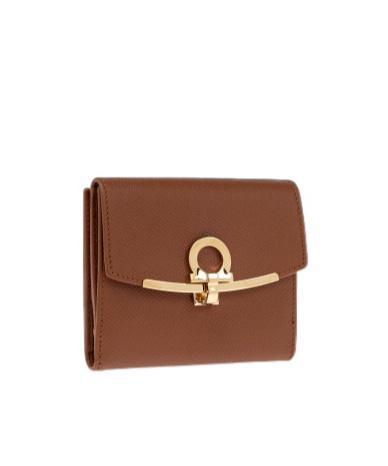 FERRAGAMO Salvatore  Gancini Plaque Folded Wallet In Brown Product Image