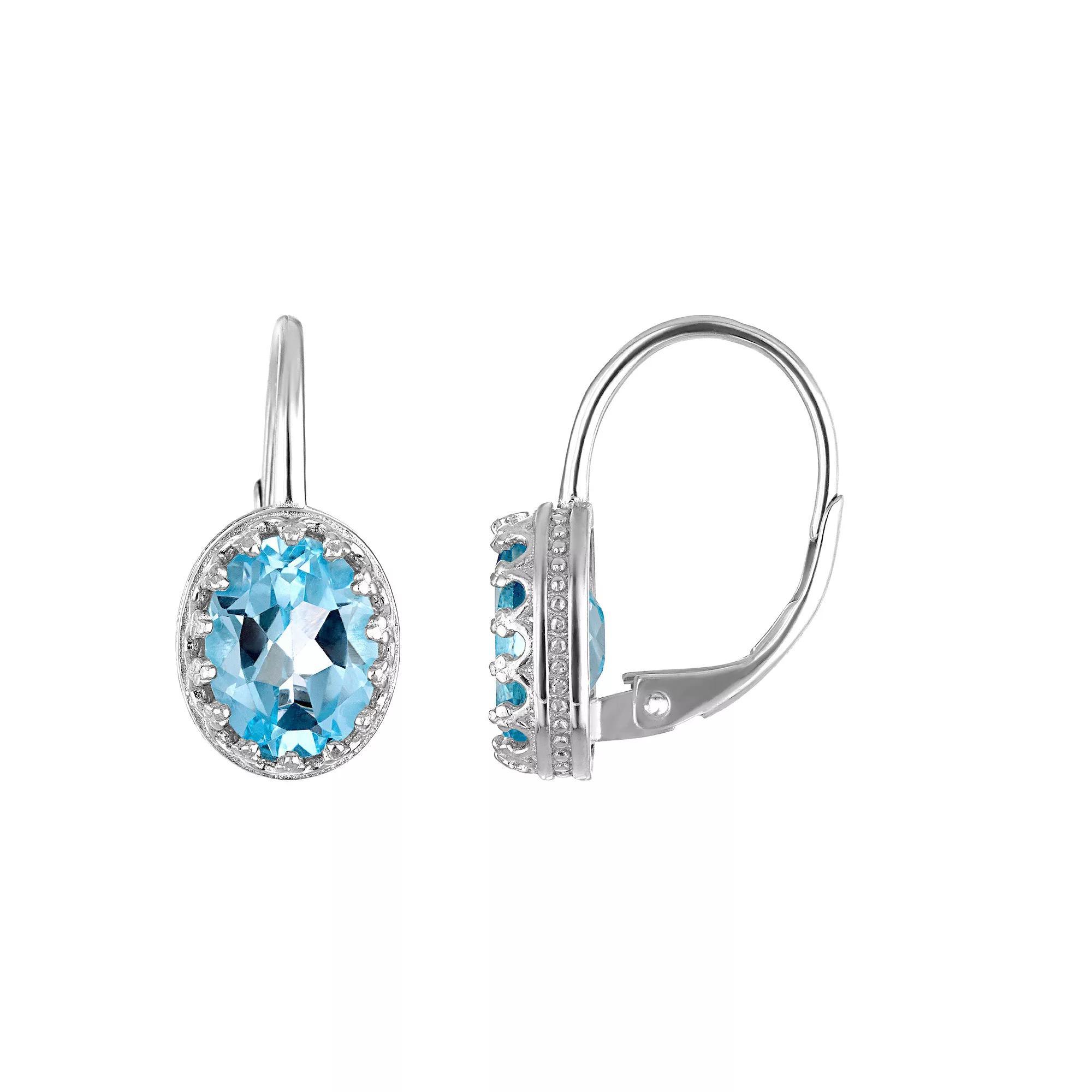 Designs by Gioelli Sterling Silver Gemstone Leverback Earrings, Women's, Cr Aquamarine Product Image