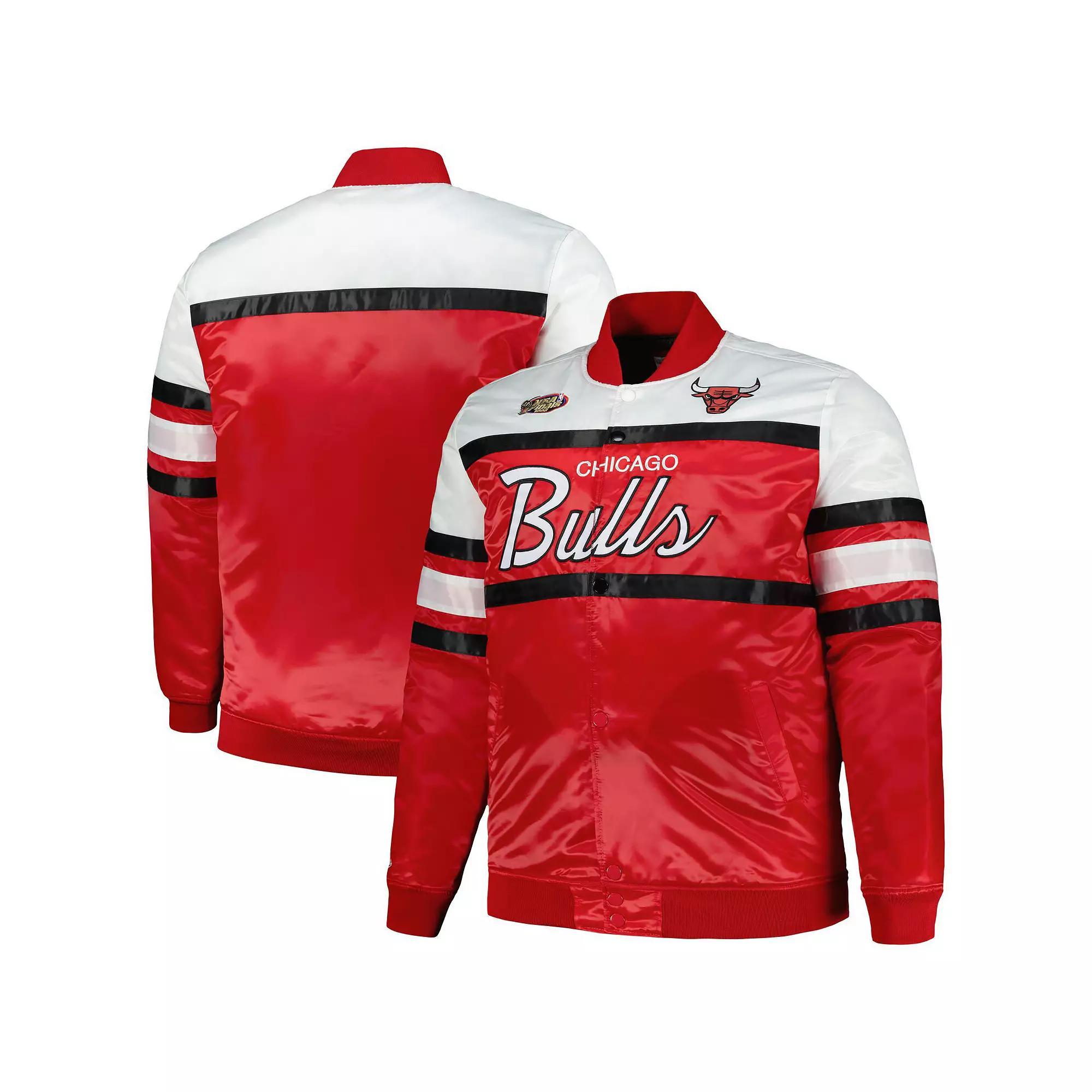 Men's Mitchell & Ness Red/White Chicago Bulls Big & Tall Heavyweight Full-Snap Satin Jacket, Size: 2XLT Product Image