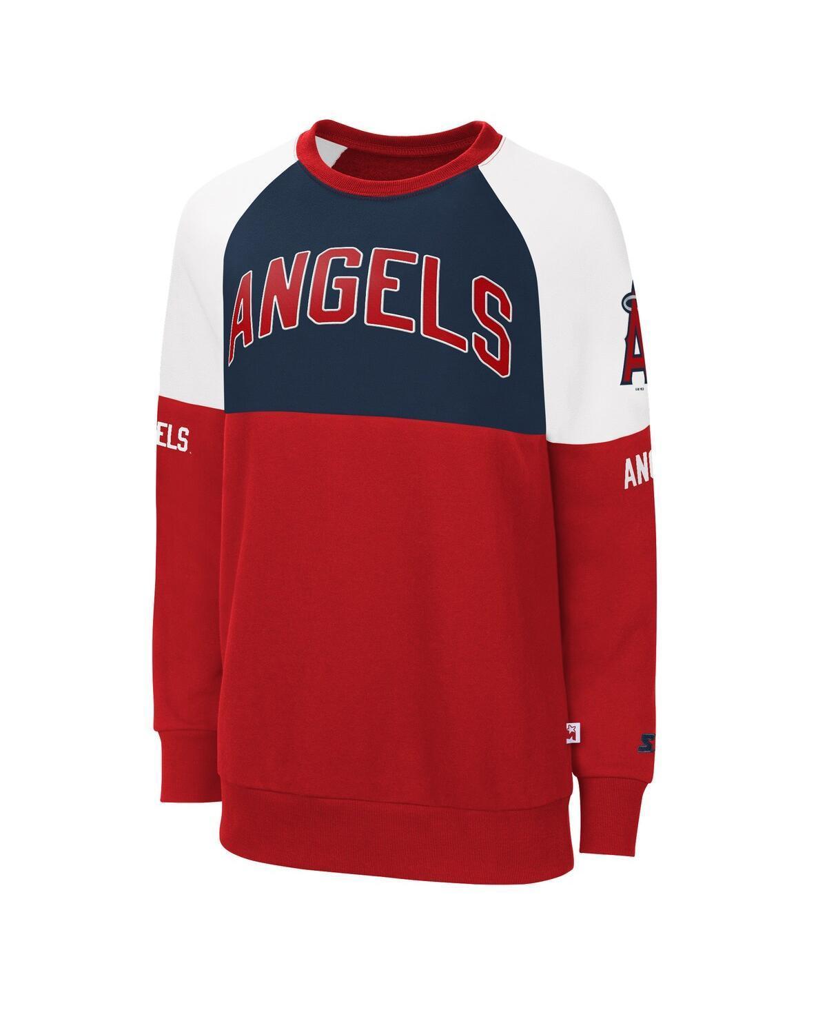 Womens Starter /Navy Los Angeles Angels Baseline Raglan Pullover Sweatshirt Product Image