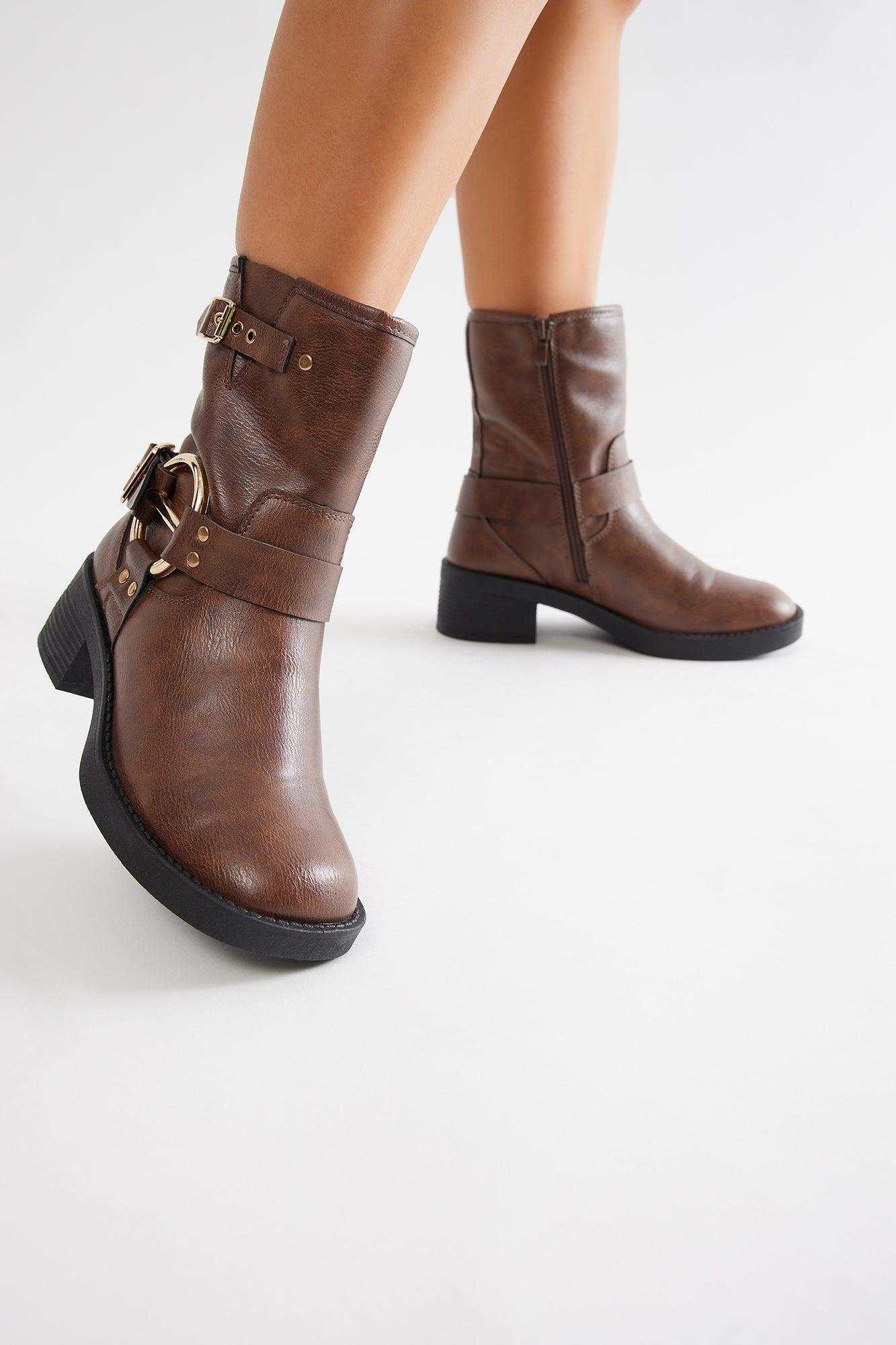 Laine Buckle Booties - Brown Product Image