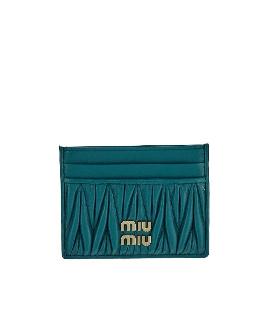 MIU MIU Logo-plaque Matelassé Cardholder In Green Product Image