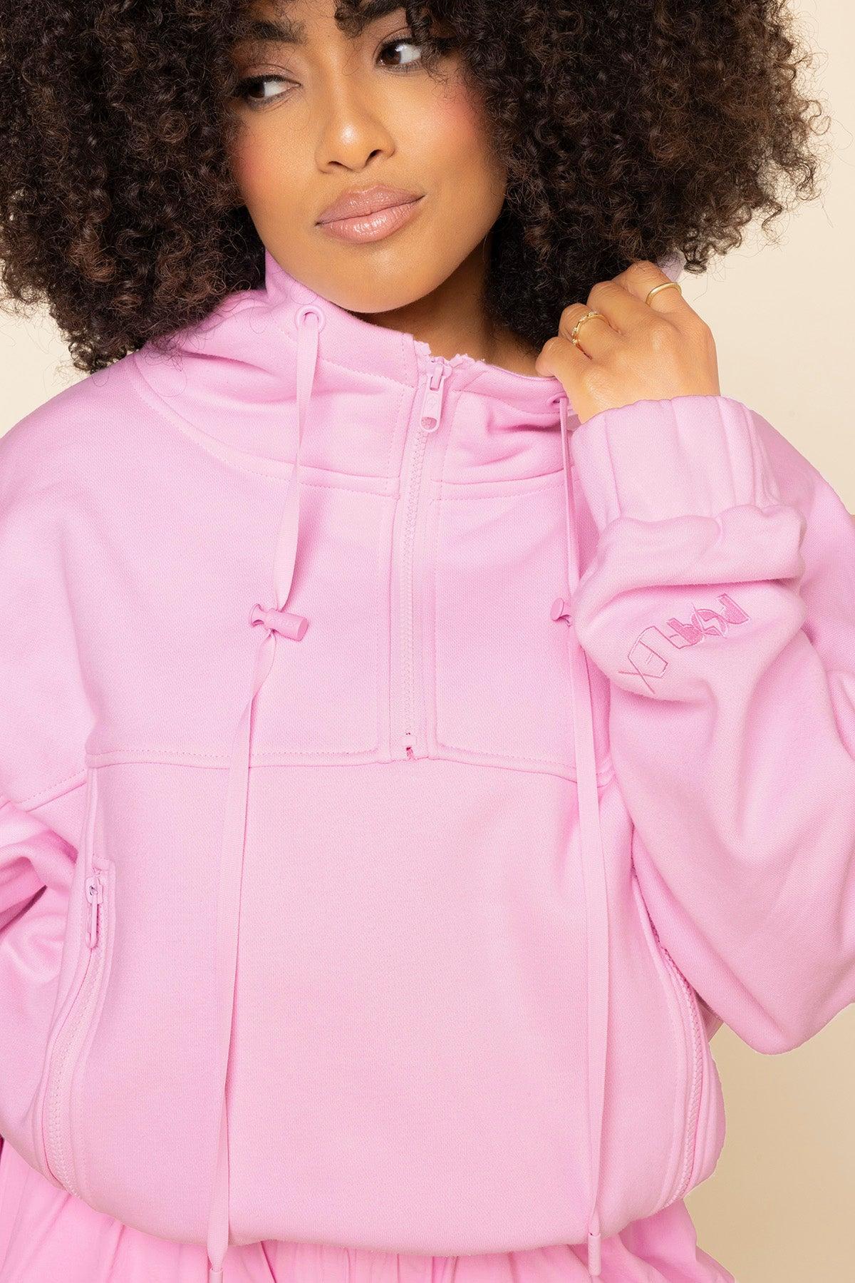 Half Zip Warm Up Hoodie - Perfect Pink Product Image