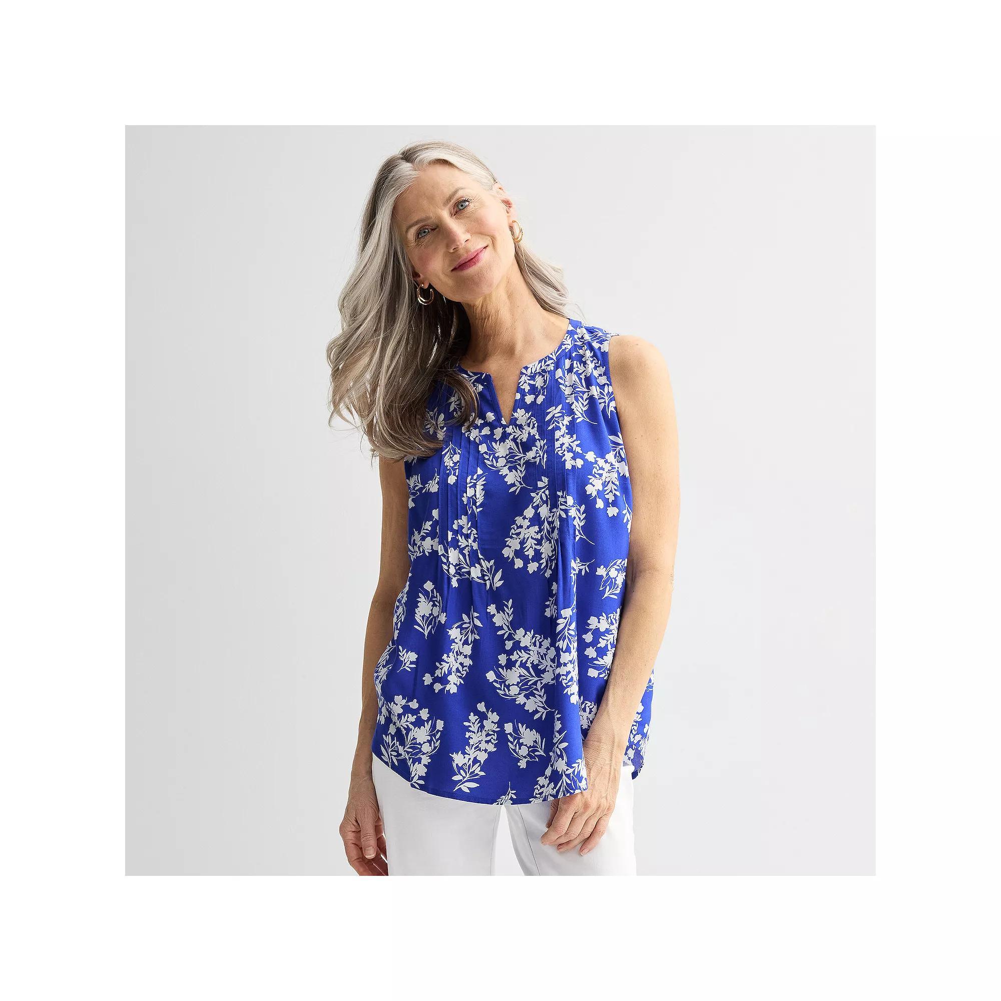 Women's Croft & Barrow® Pintuck Sleeveless Shell Top, Size: XXL, Blue Whimsy Floral Product Image