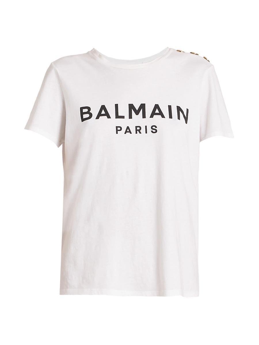 Womens Button-Embellished Logo T-Shirt Product Image