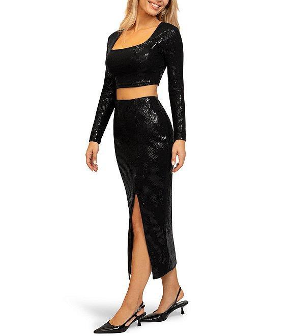 Stevie by Steve Madden Square Neck Long Sleeve Sparkle Shimmer Coordinating Top Product Image