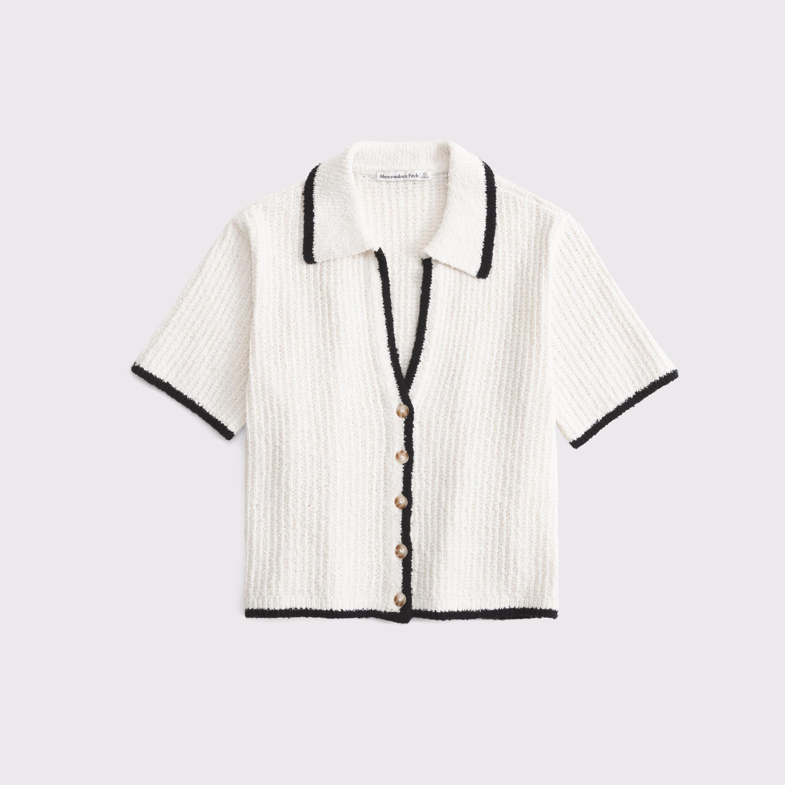 Short-Sleeve Crochet-Style Polo Product Image