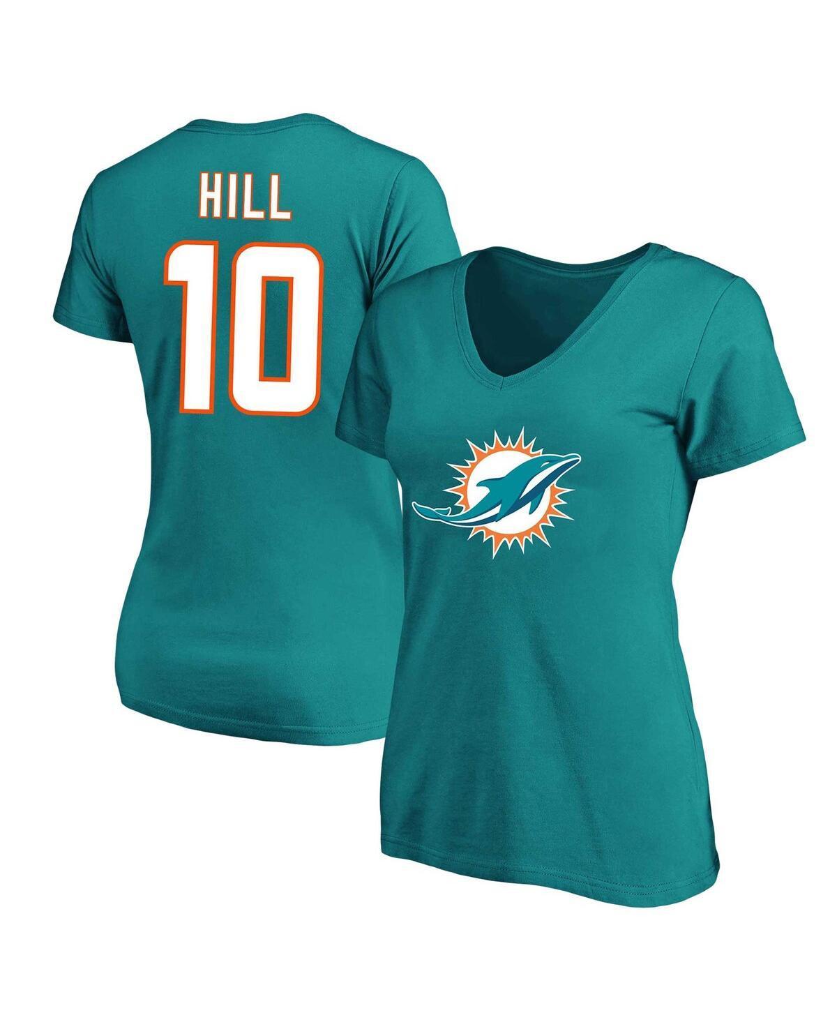 Womens Tyreek Hill Aqua Miami Dolphins Plus Size Fair Catch Name and Number V-Neck T-shirt Product Image