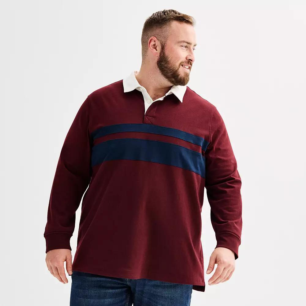 Big & Tall Sonoma Goods For Life® Long Sleeve Rugby Polo, Men's, Size: 3XL Tall, Red Rugby Stripe Product Image