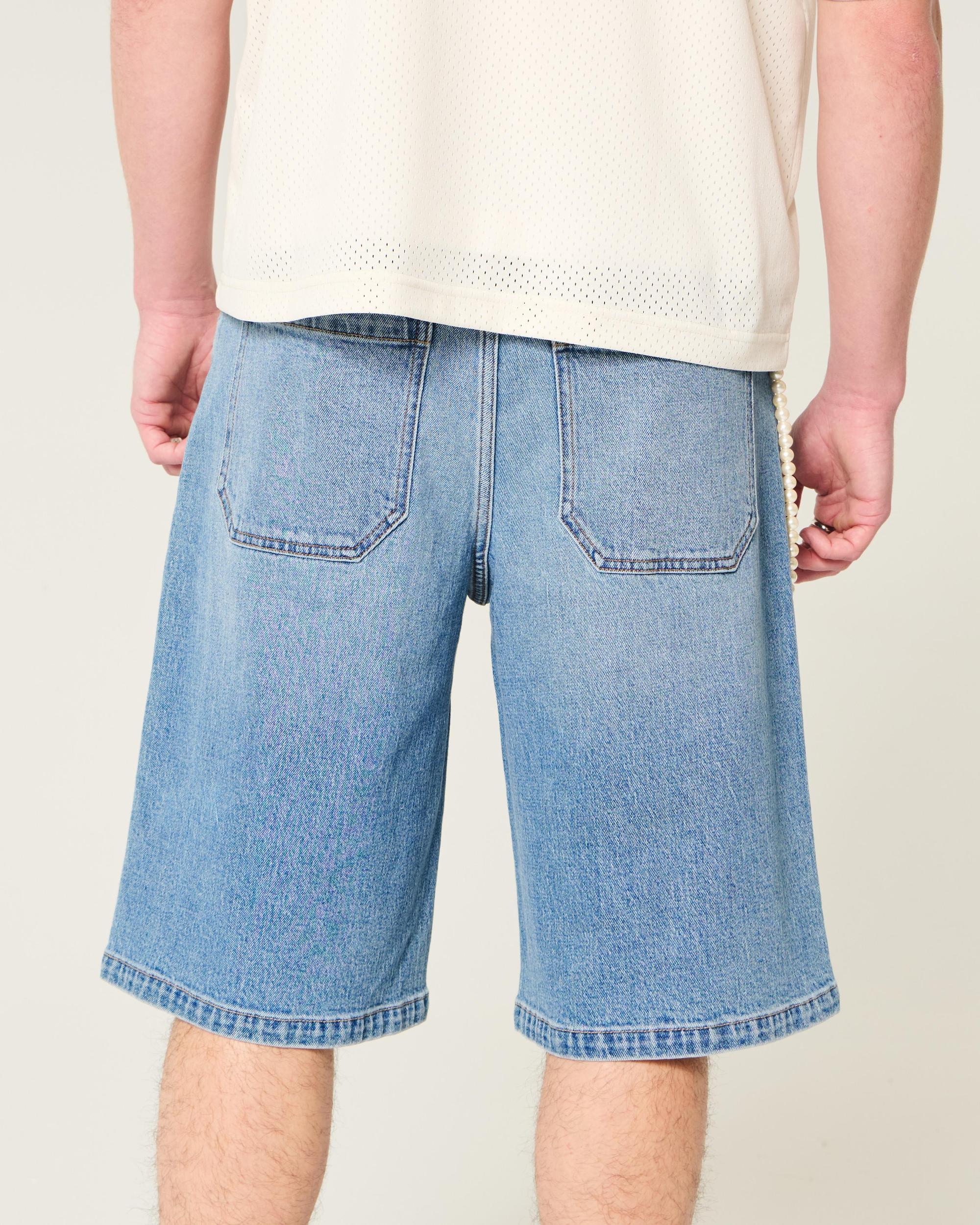 Below-the-Knee Washed Black Super Baggy Denim Shorts Product Image