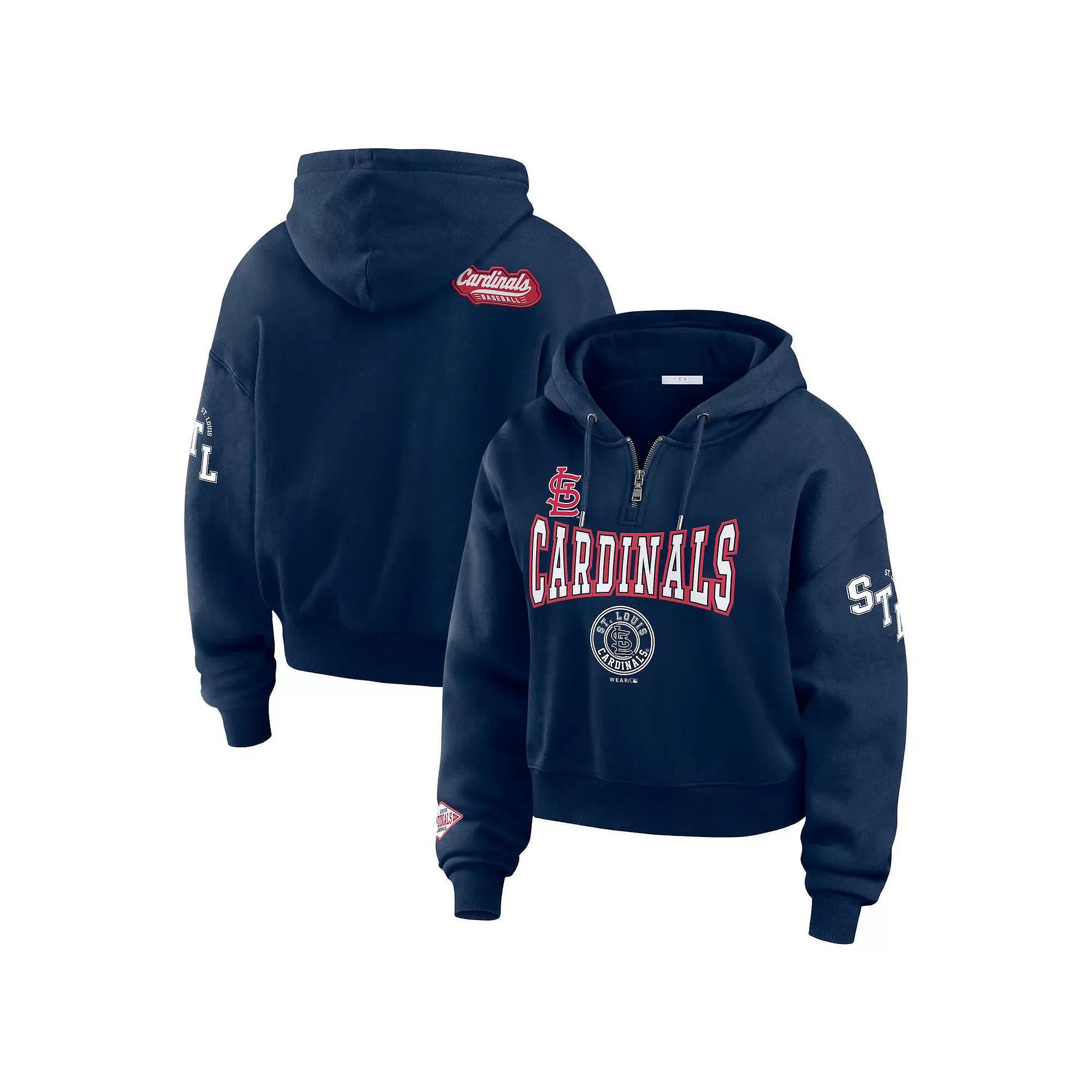 Women's WEAR by Erin Andrews Navy St. Louis Cardinals  Patch Quarter-Zip Hoodie, Size: 2XL, Blue Product Image