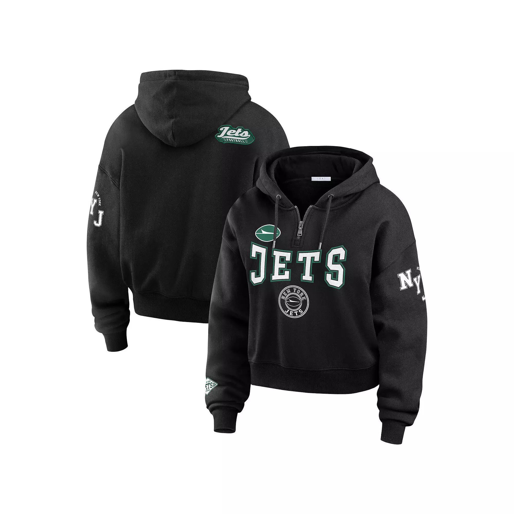 Women's WEAR by Erin Andrews Black New York Jets Patch Quarter-Zip Pullover Hoodie, Size: XL Product Image