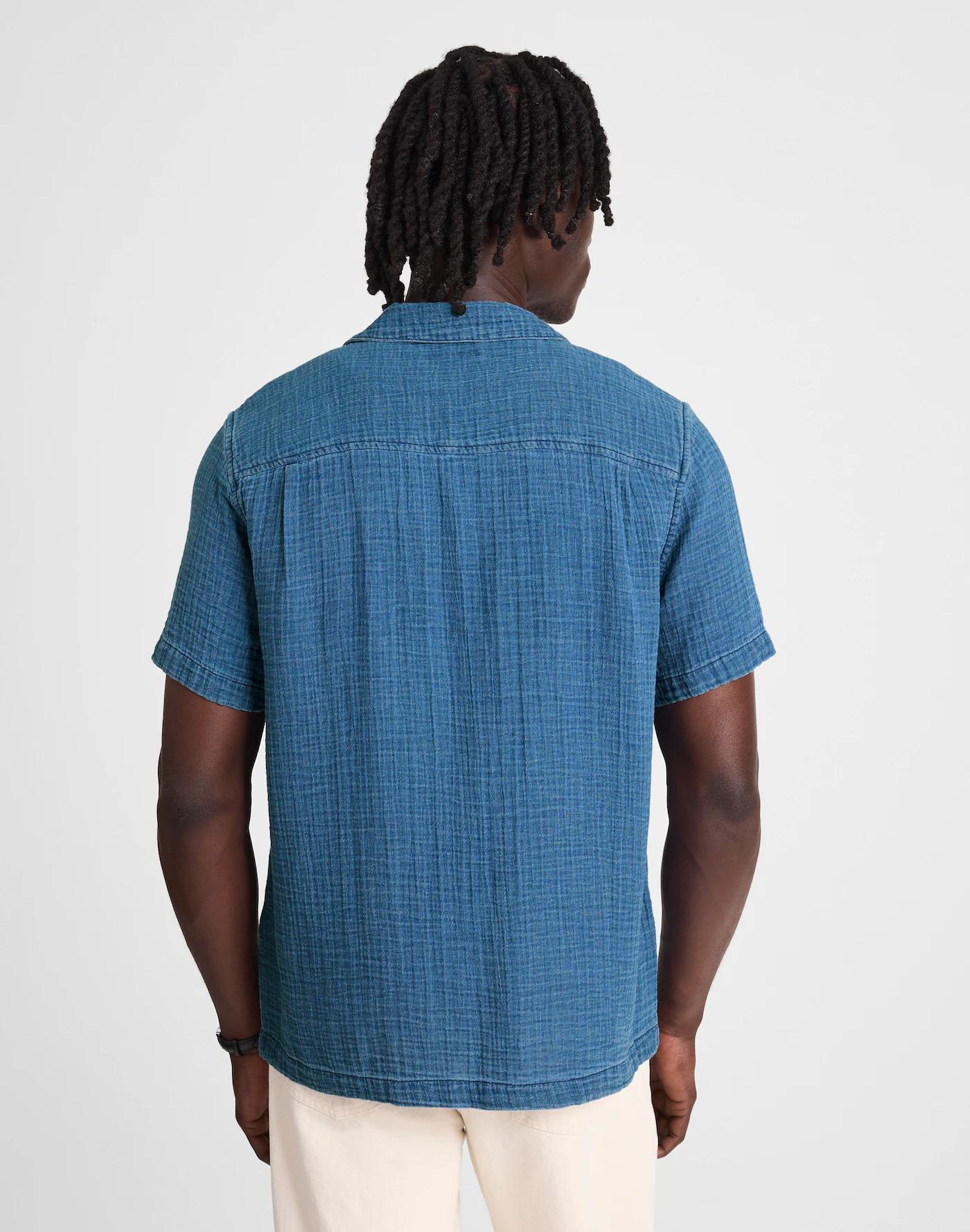 Indigo-Dyed Short-Sleeve Button-Up Shirt Product Image